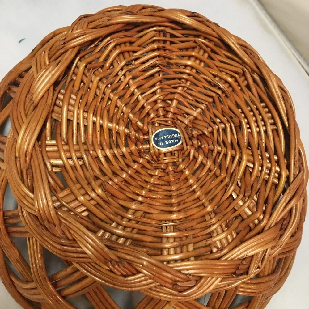 Wicker Basket Unisex 9 Inch Brown Vintage Yugoslavia Lattice Weave Cottagewear